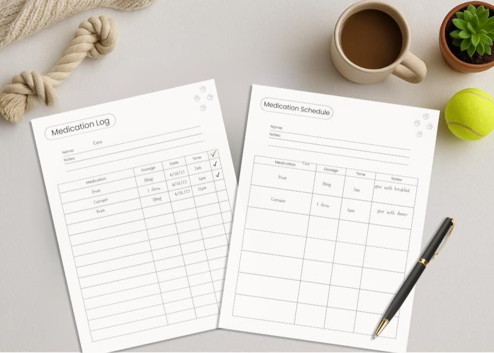 Preview of pages included in the Pet Medication Planner & Tracker, Printer-Friendly