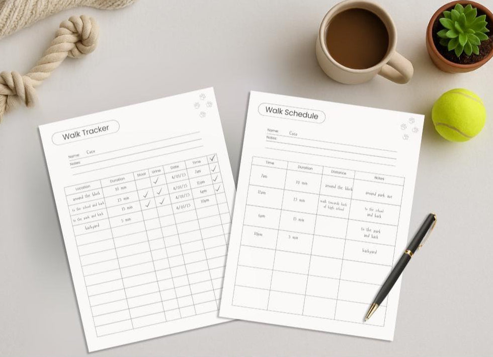 Preview of pages included in the Dog Walk & Potty Tracker, Printer-Friendly