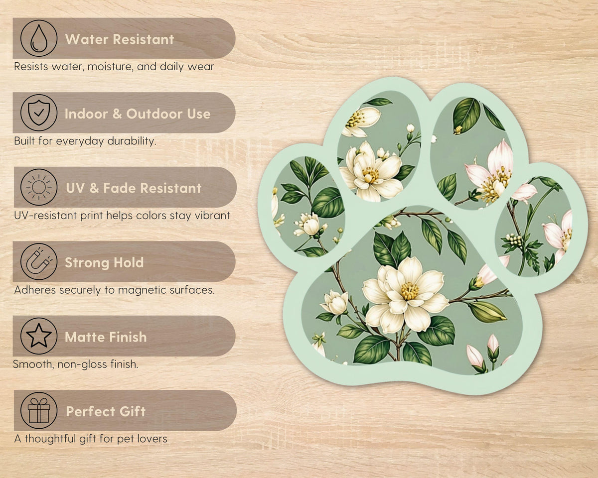 Alternate view of the Magnolia Floral Paw Print Magnet