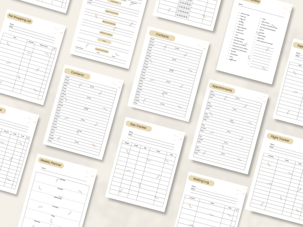 Bird Care Planner printable pages preview
