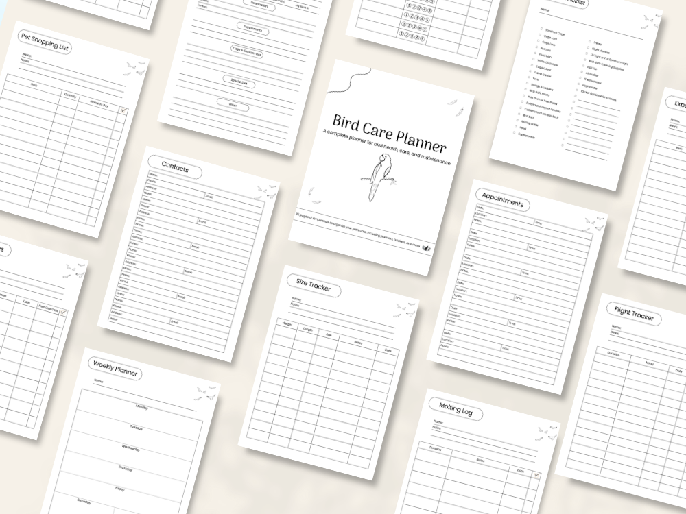 Bird Care Planner printer-friendly pages preview