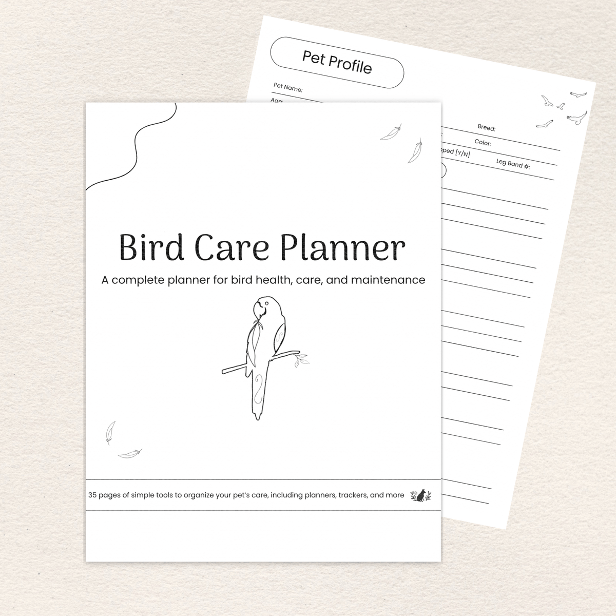 Bird Care Planner printer-friendly printable PDF