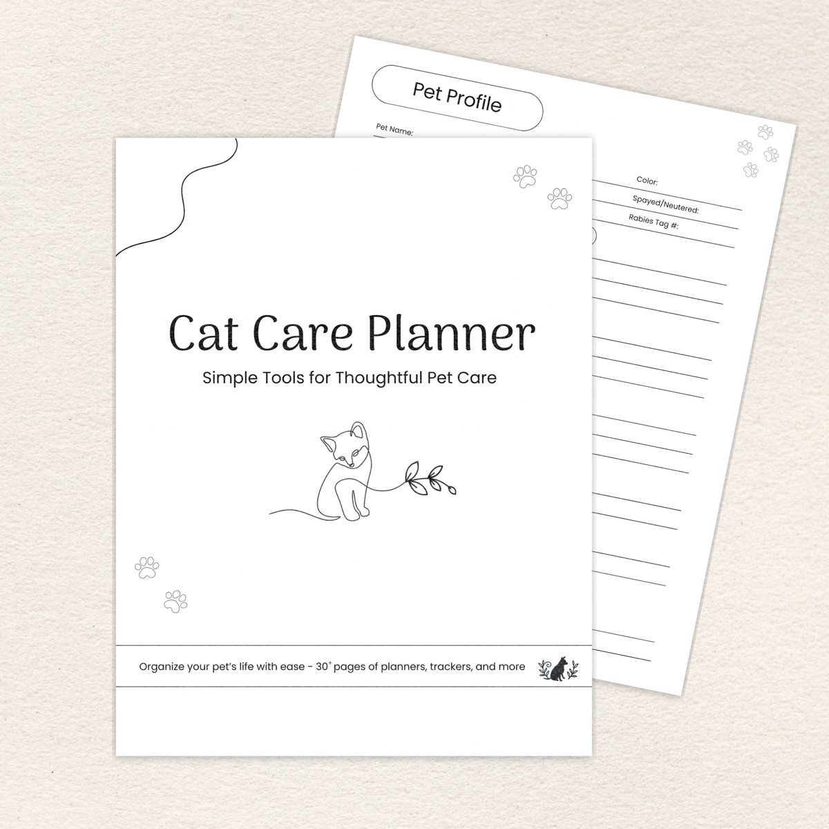 Cat Care Planner printer-friendly printable PDF