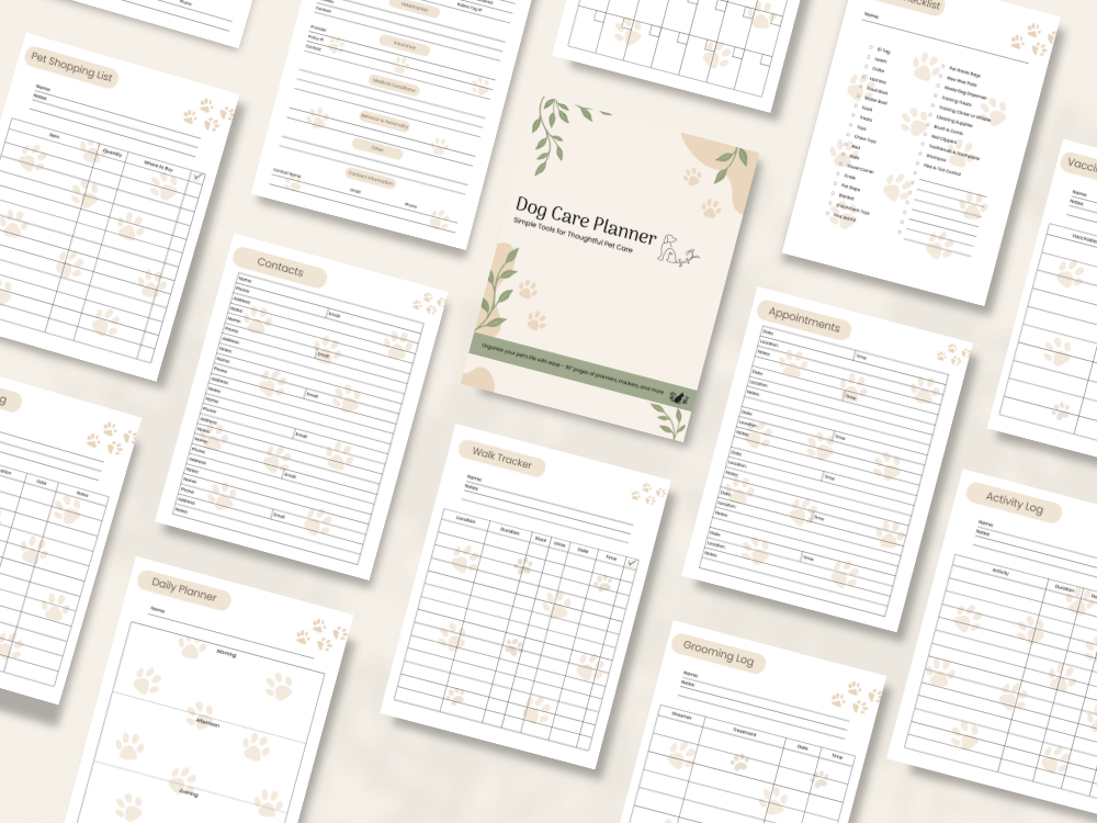 Dog Care Planner printable pages preview