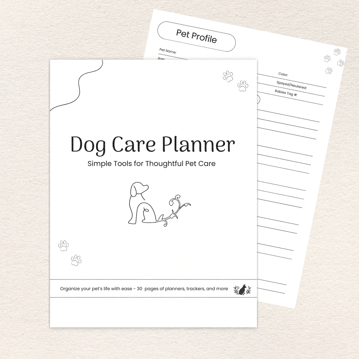 Dog Care Planner printer-friendly printable PDF