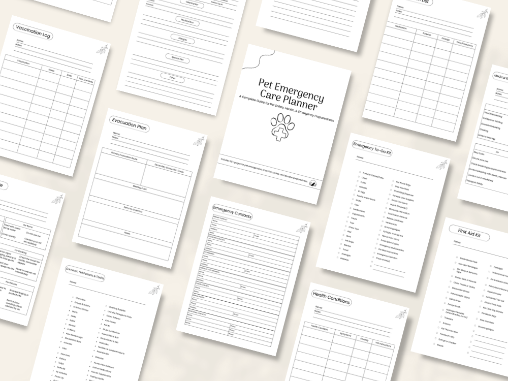 Preview of pages included in the Pet Emergency Care Planner
