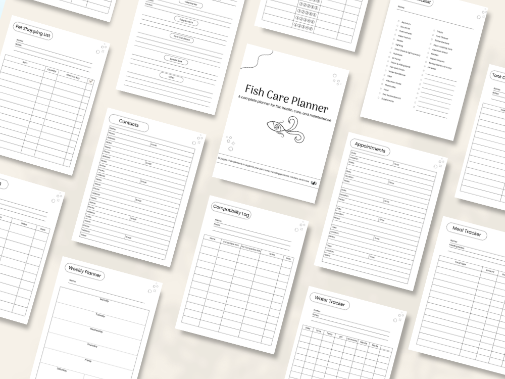 Preview of pages included in the Fish Care Planner, Printer-Friendly