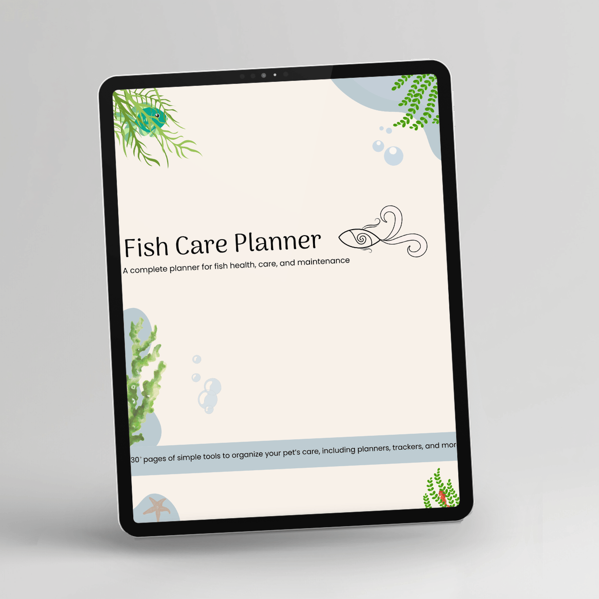 Fish Care Planner, Full Color displayed on a tablet