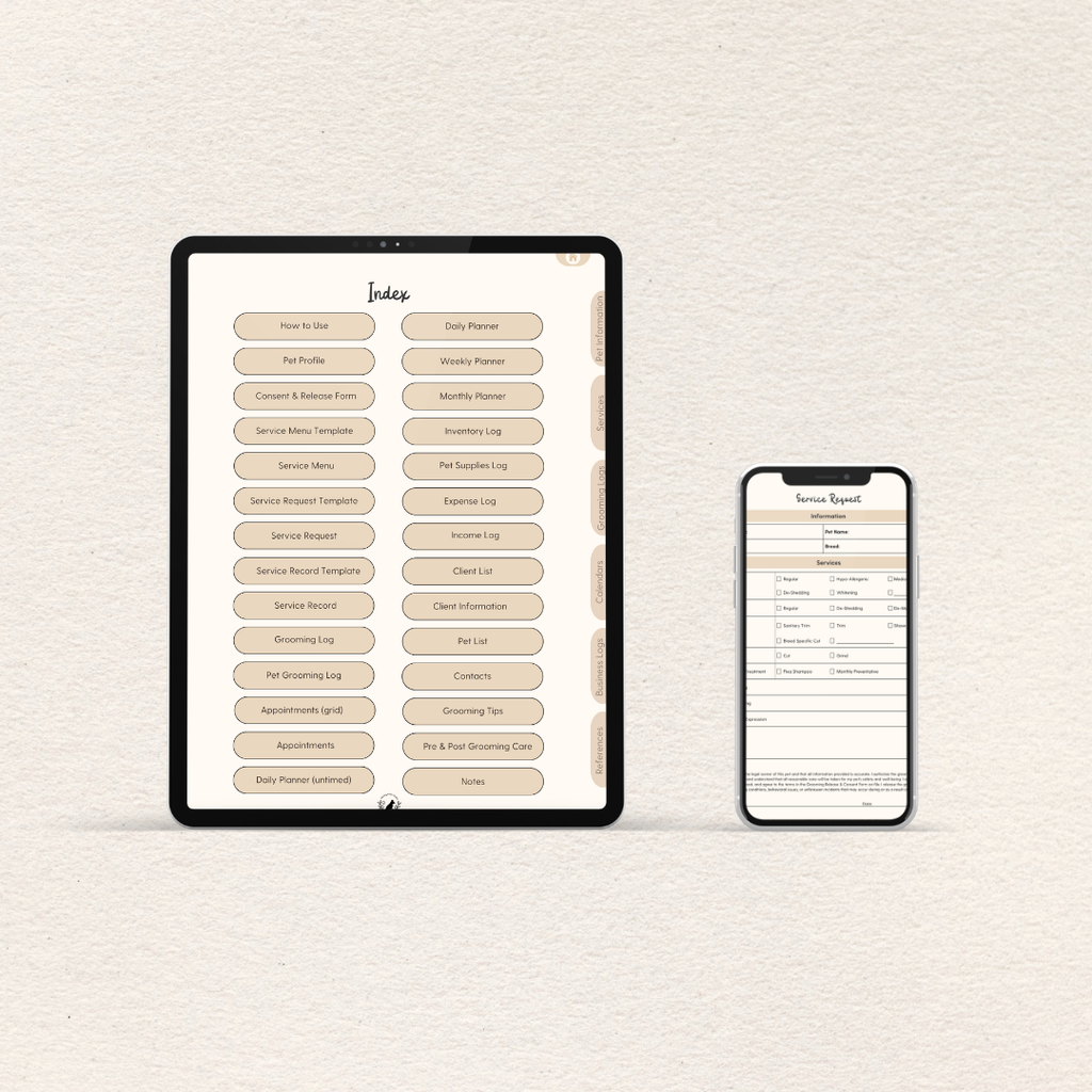 Preview of pages included in the Pet Grooming Business Planner, Digital