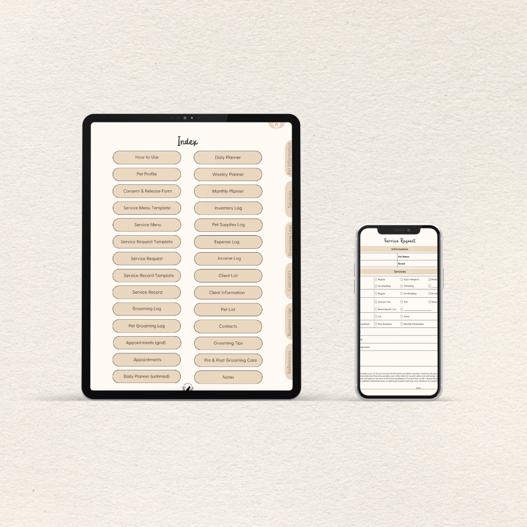 Preview of pages included in the Pet Grooming Business Planner, Digital