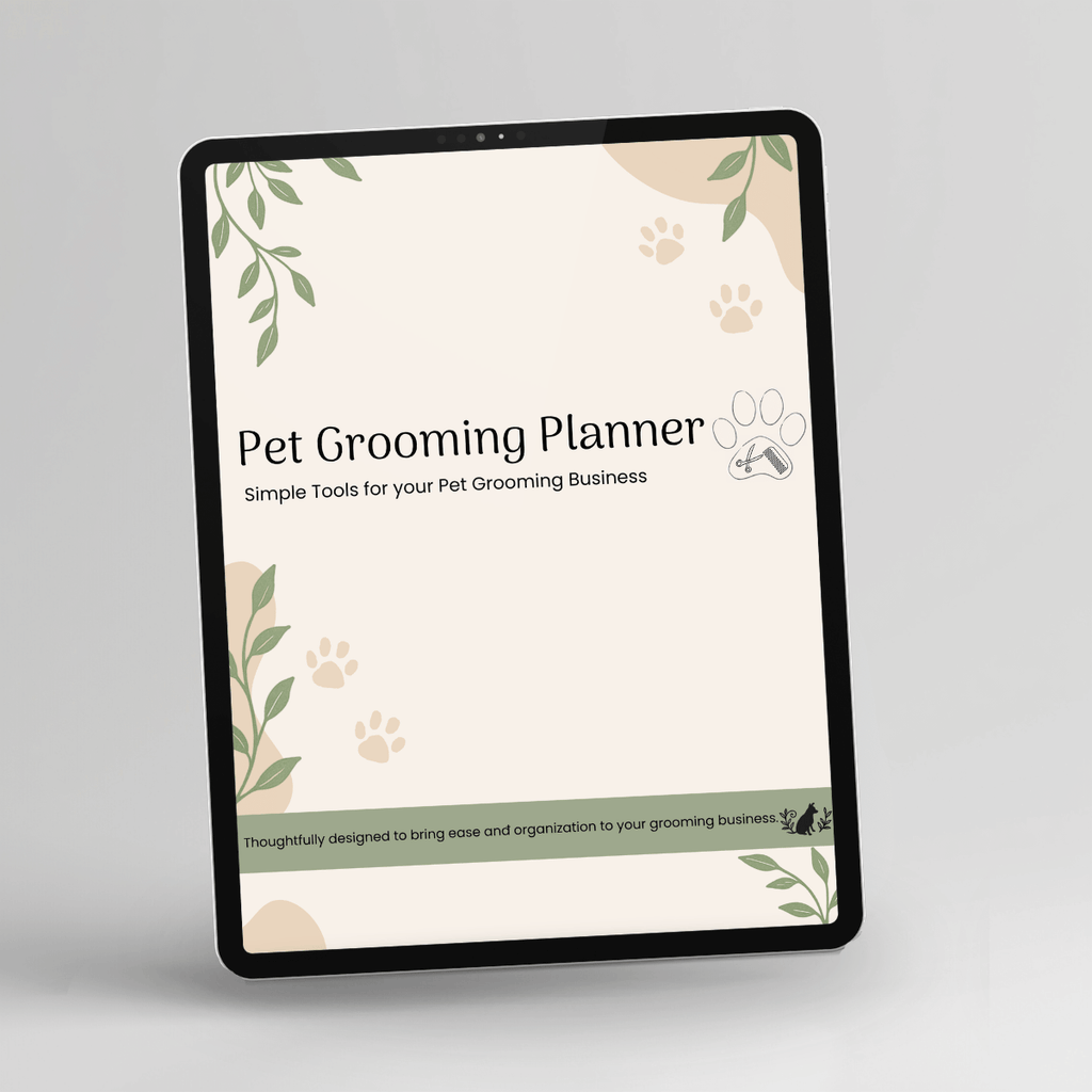Pet Grooming Business Planner, Full Color displayed on a tablet