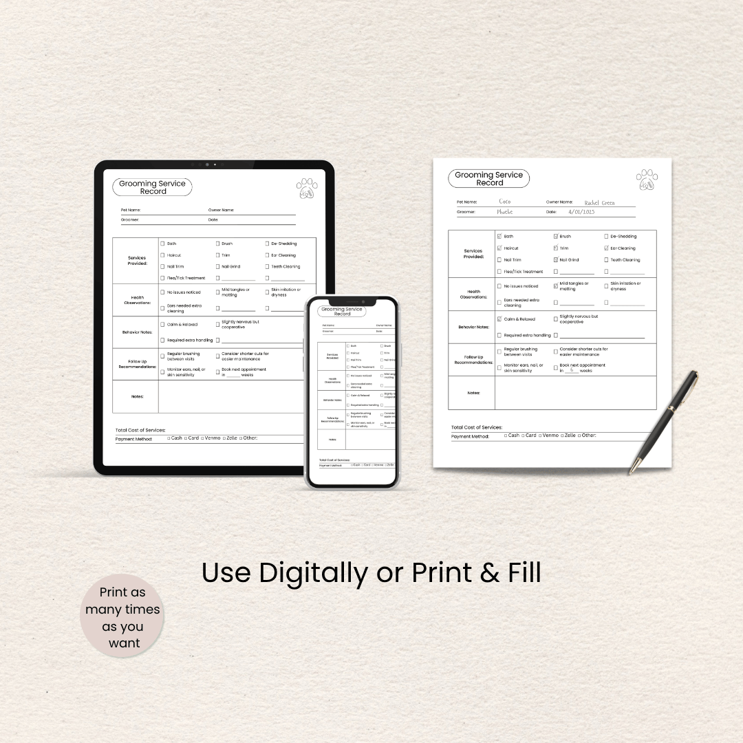 How to use the Pet Grooming Business Planner, Printer-Friendly