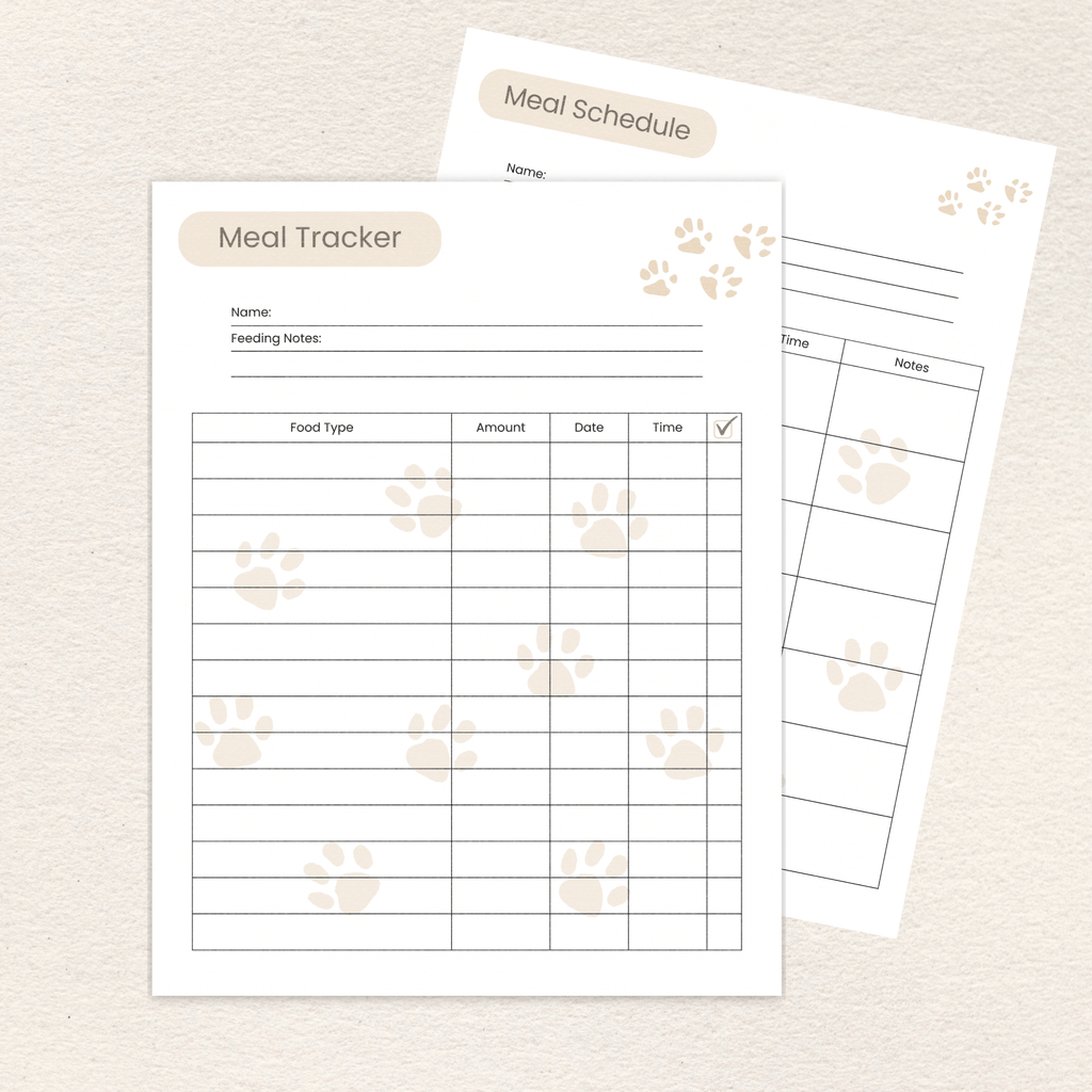 Meal tracker page included in the Pet Meal Planner & Feeding Tracker, Full Color