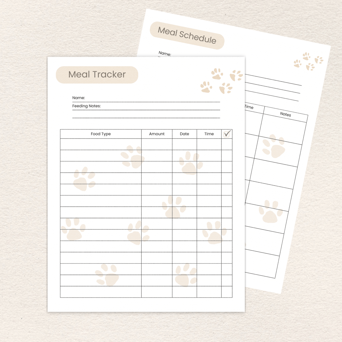 Meal tracker page included in the Pet Meal Planner & Feeding Tracker, Full Color