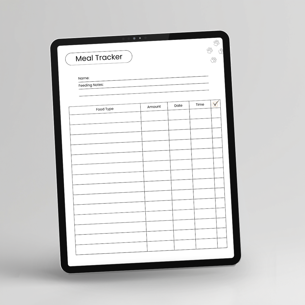 Meal tracker page included in the Pet Meal Planner & Feeding Tracker, Printer-Friendly