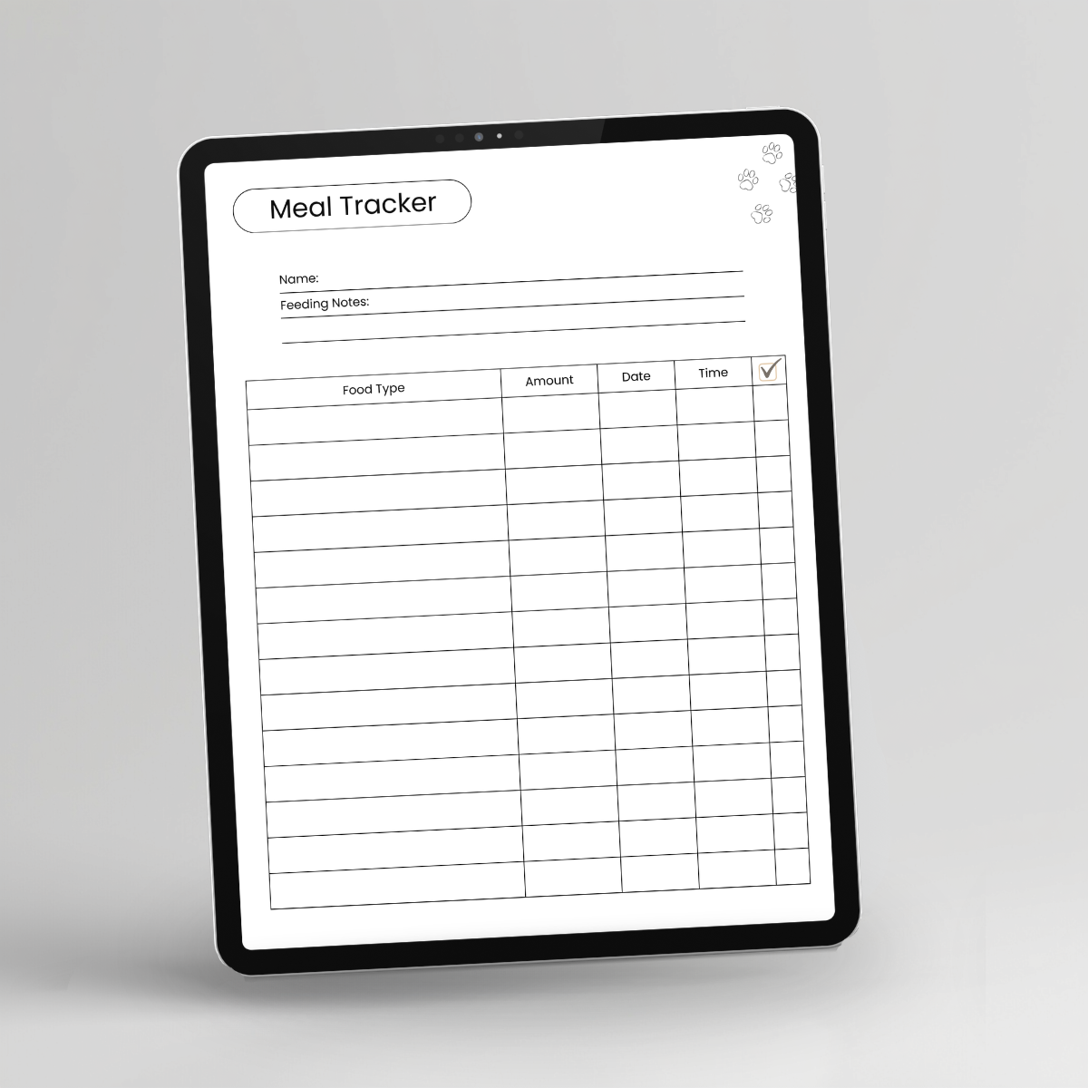 Meal tracker page included in the Pet Meal Planner & Feeding Tracker, Printer-Friendly