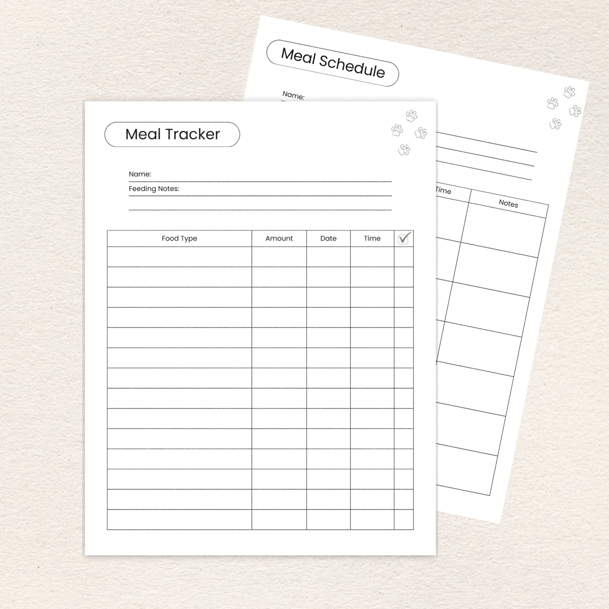 Meal tracker page included in the Pet Meal Planner & Feeding Tracker, Printer-Friendly