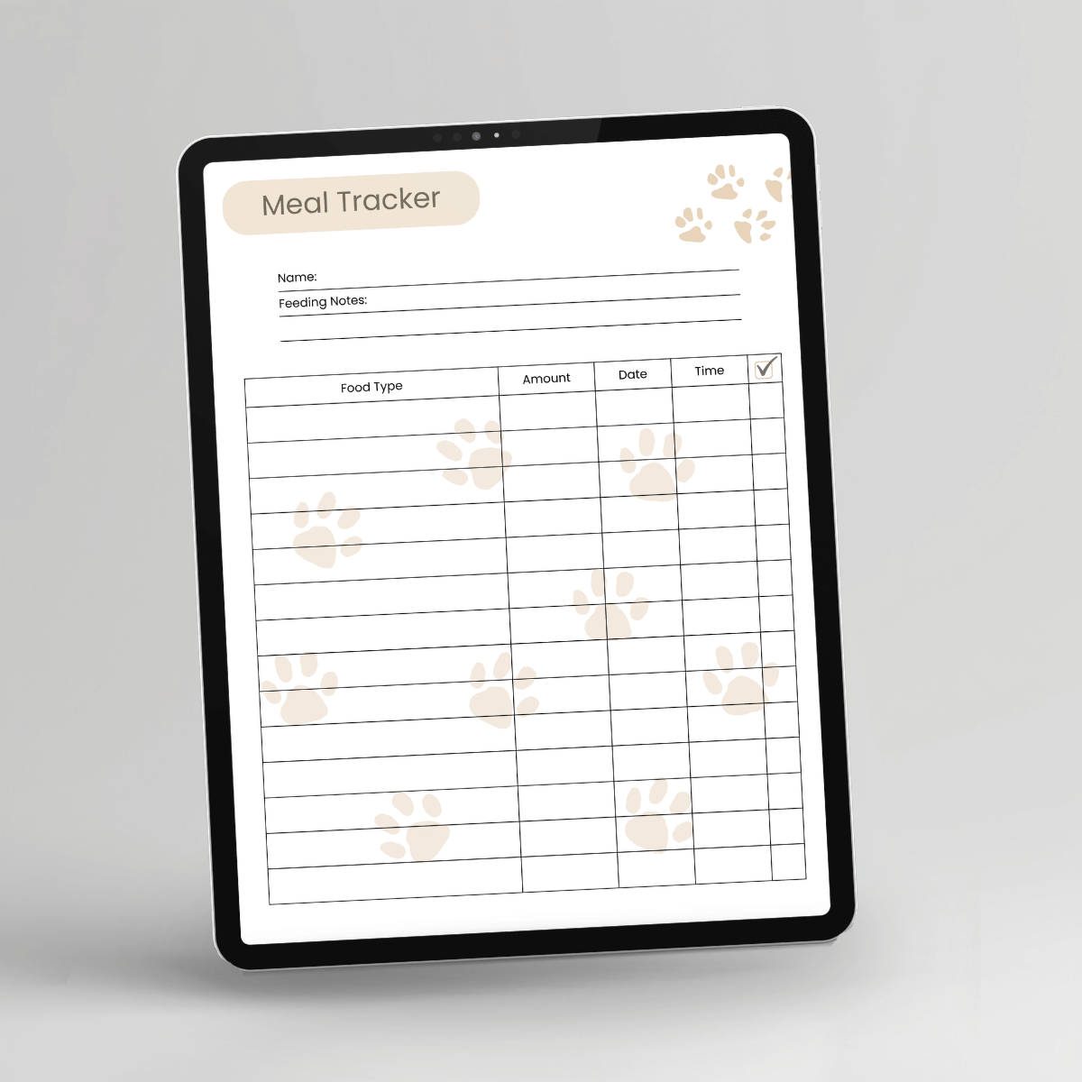 Pet Care Daily Tracker, Mini Edition, Full Color displayed on a tablet