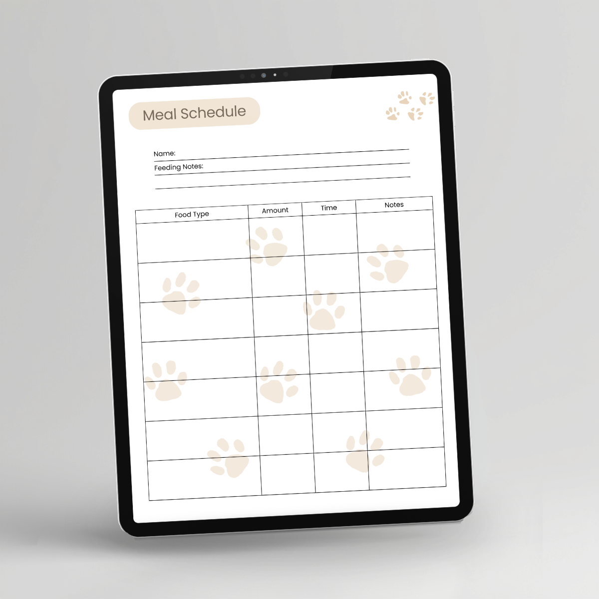 Pet Meal Planner & Feeding Tracker, Full Color displayed on a tablet