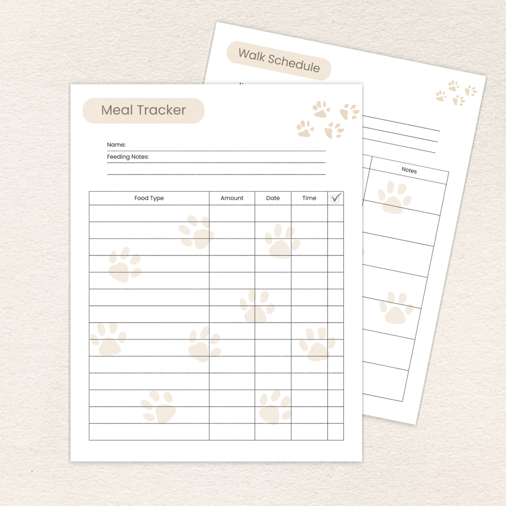 Meal tracker page included in the Pet Care Daily Tracker, Mini Edition, Full Color