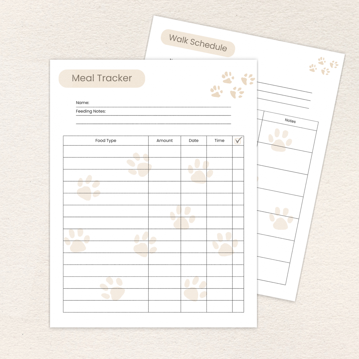 Meal tracker page included in the Pet Care Daily Tracker, Mini Edition, Full Color