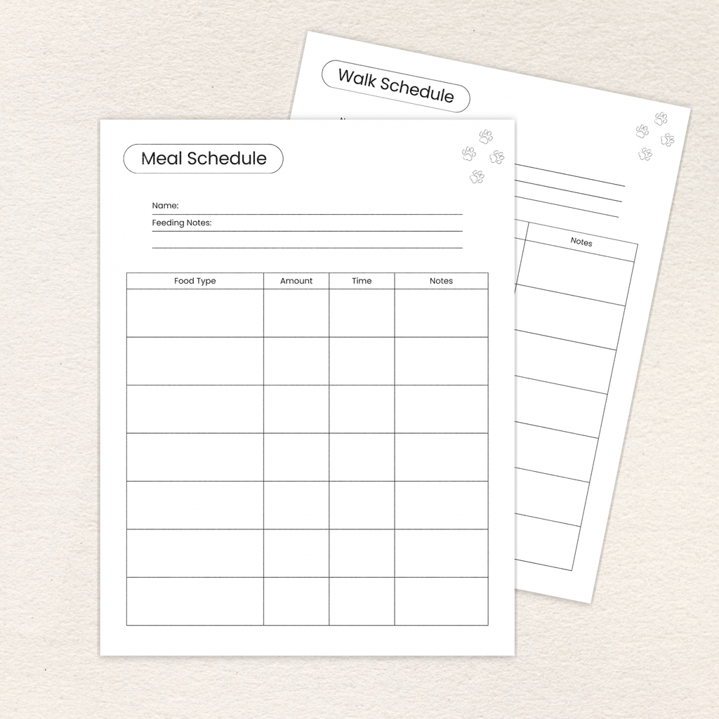 Meal tracker page included in the Pet Care Daily Tracker, Mini Edition, Printer-Friendly