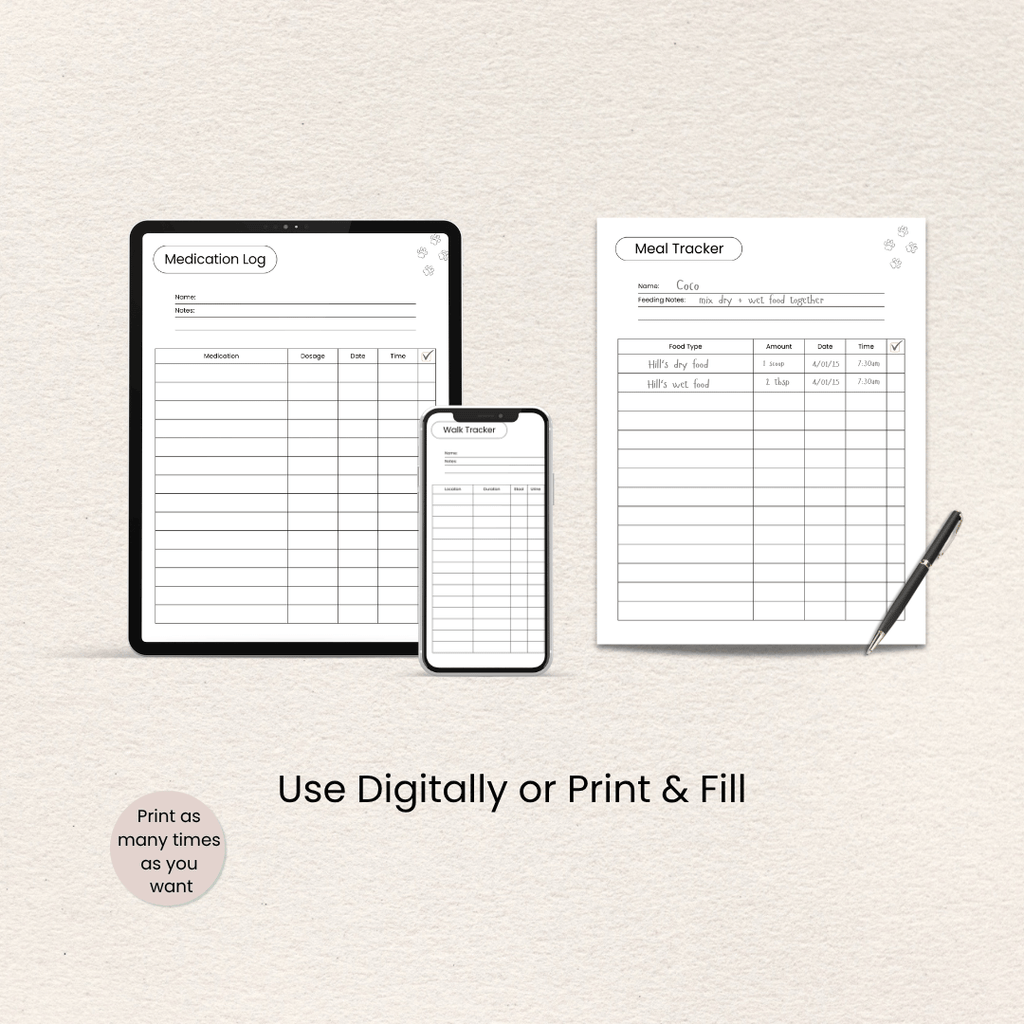How to use the Pet Care Daily Tracker, Mini Edition, Printer-Friendly