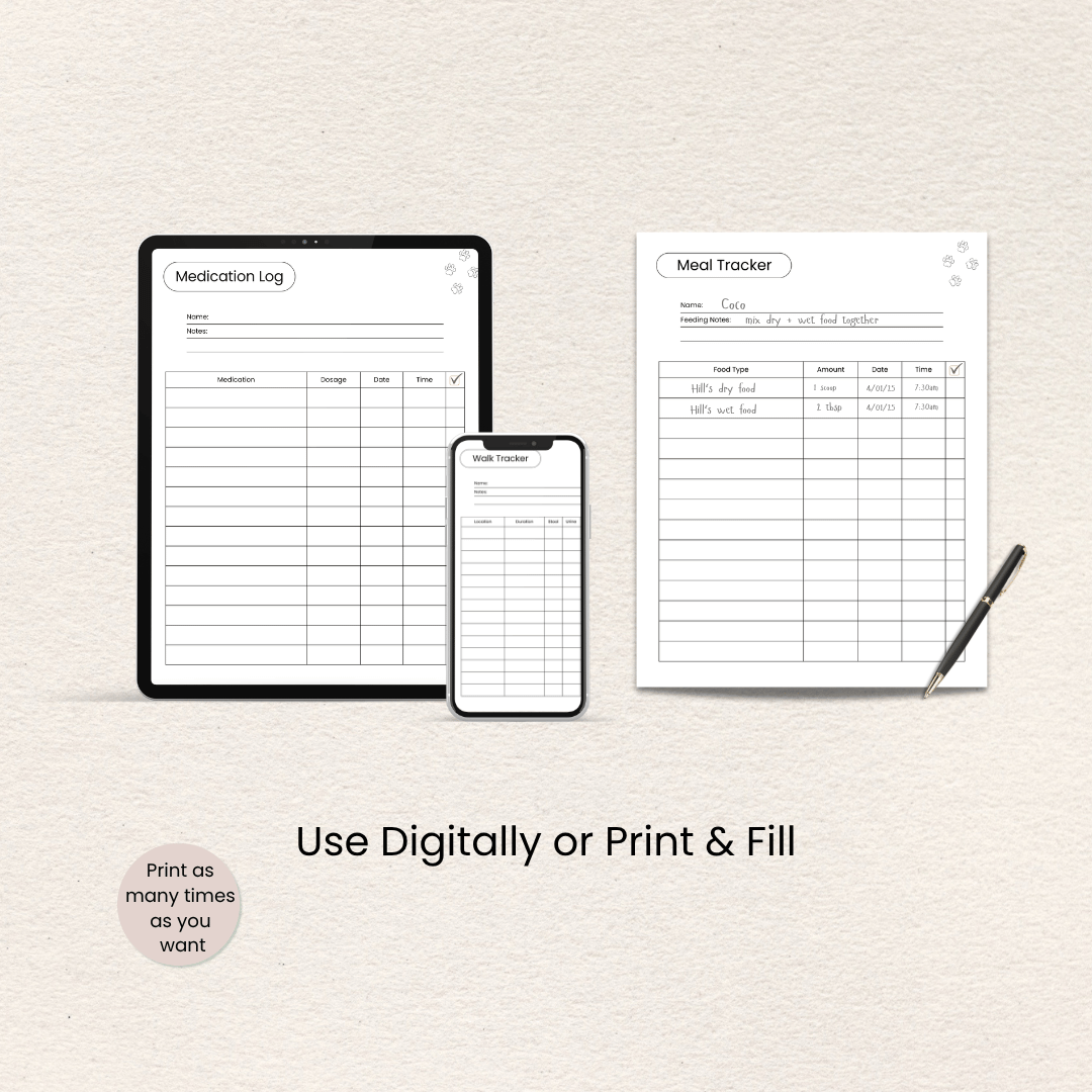 How to use the Pet Care Daily Tracker, Mini Edition, Printer-Friendly