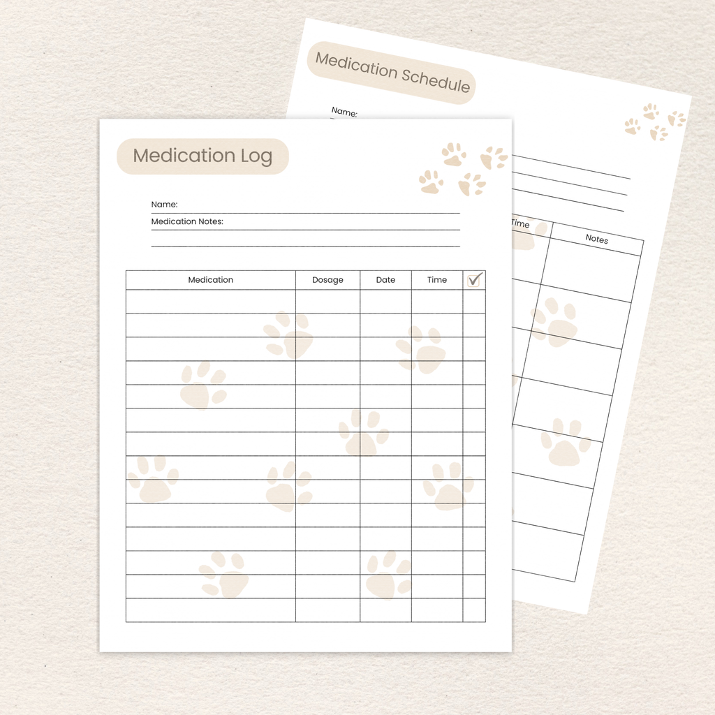 Medication tracker page included in the Pet Medication Planner & Tracker, Full Color