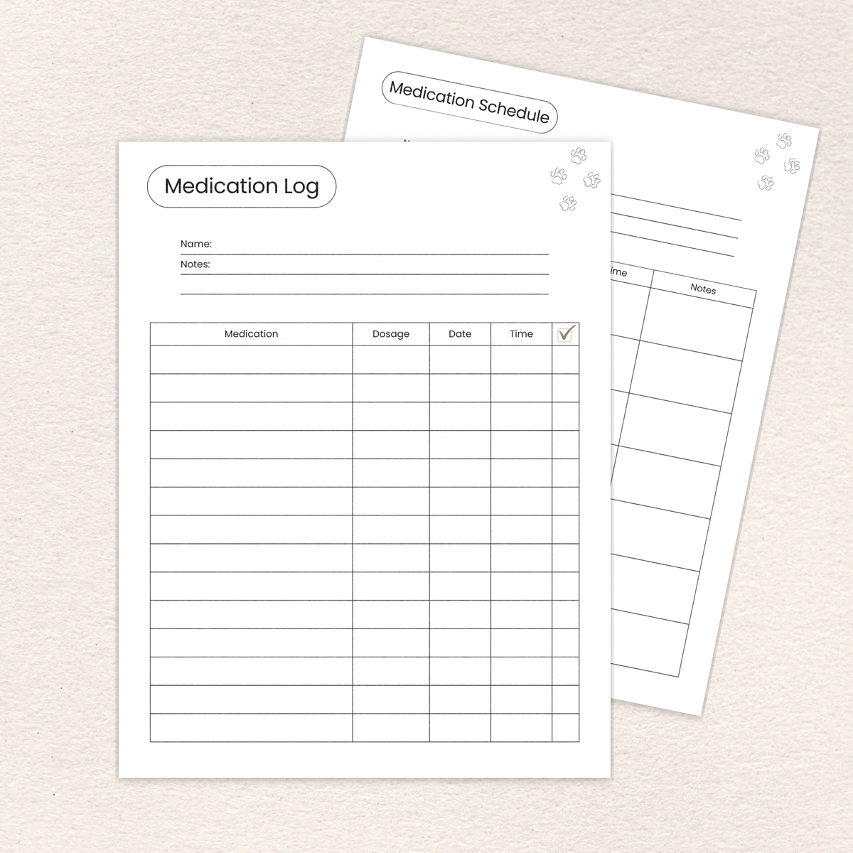 Medication tracker page included in the Pet Medication Planner & Tracker, Printer-Friendly