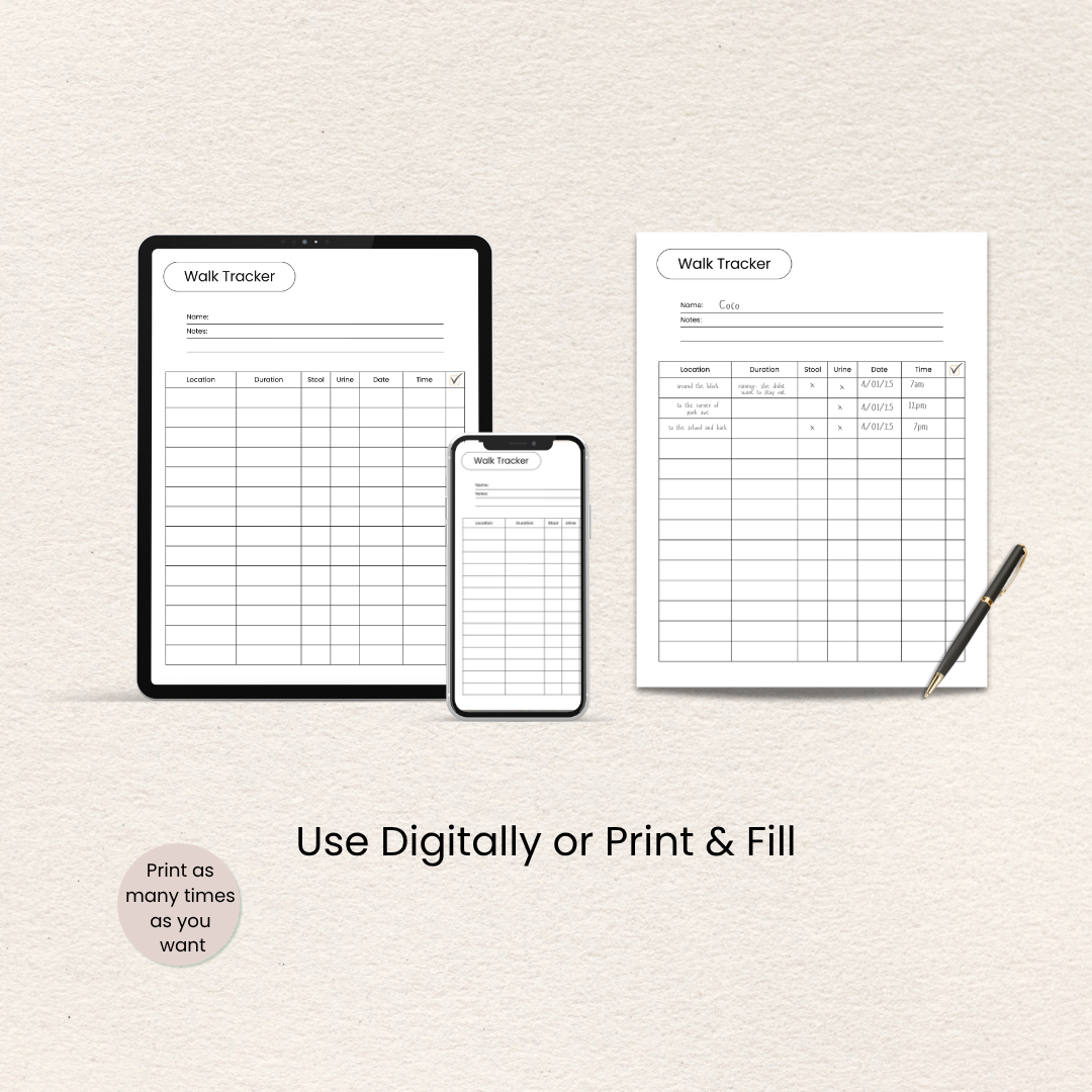 How to use the Dog Walk & Potty Tracker, Printer-Friendly