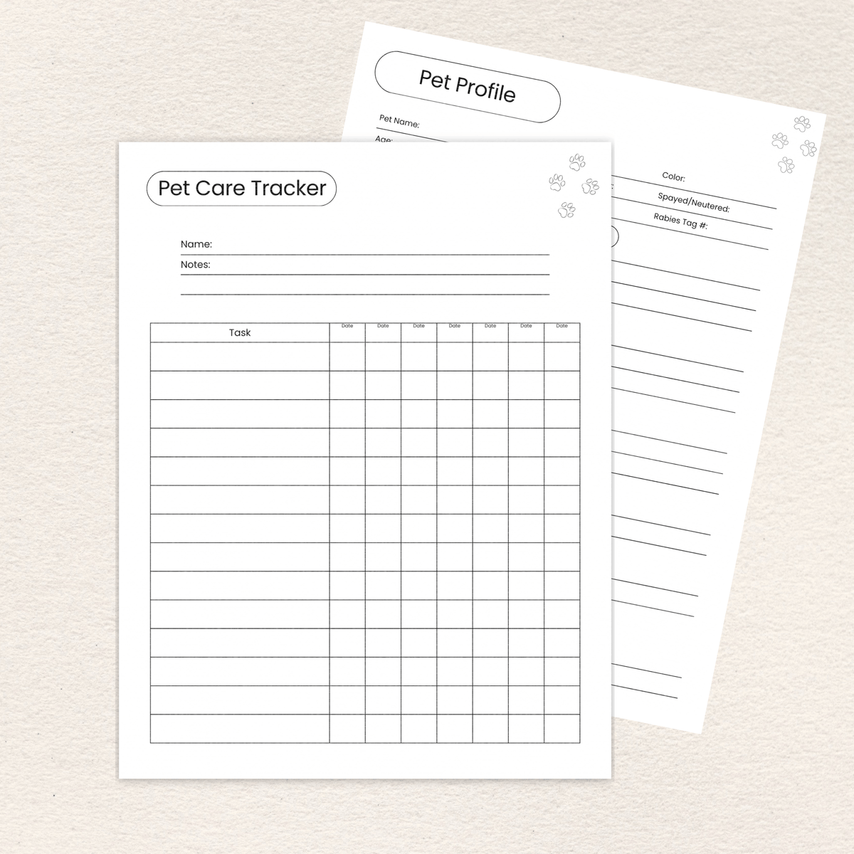 Mini Pet Sitting Planner, Printer-Friendly printable PDF preview