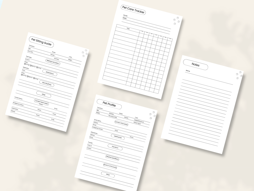 Preview of pages included in the Mini Pet Sitting Planner, Printer-Friendly