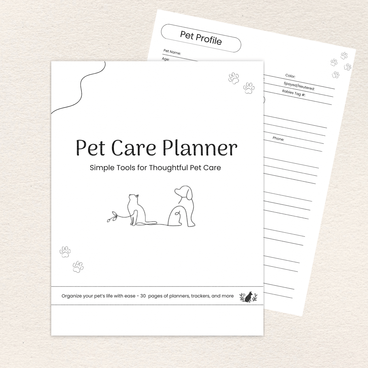 Pet Care Planner, Printer-Friendly printable PDF preview