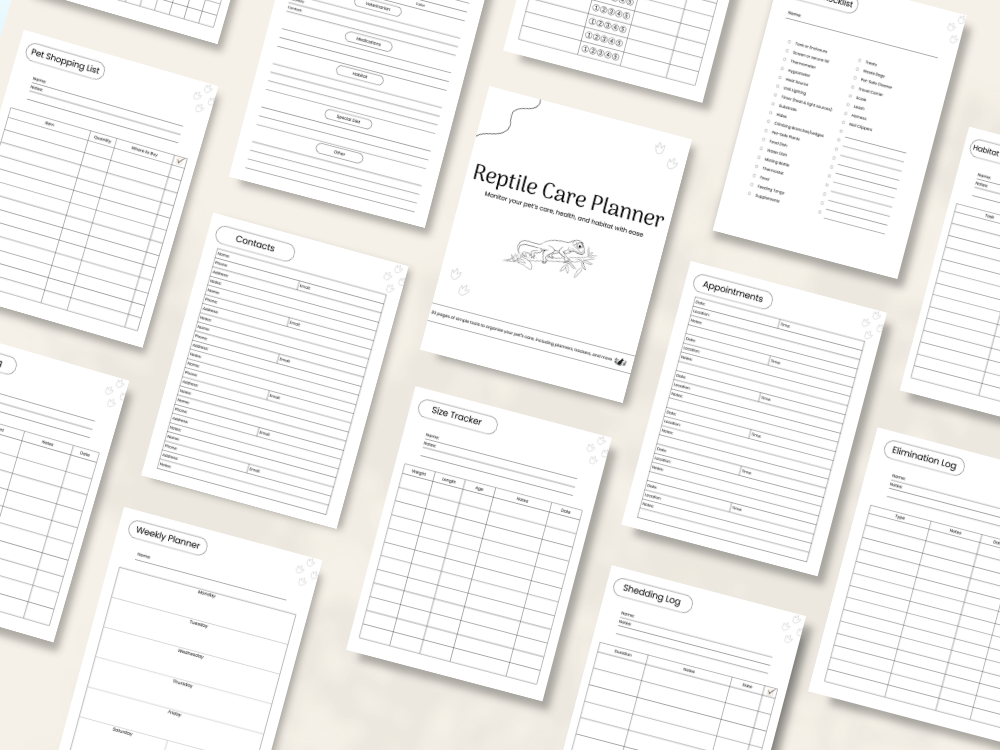Preview of pages included in the Reptile Care Planner, Printer-Friendly