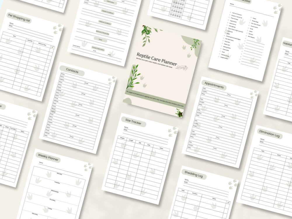 Preview of pages included in the Reptile Care Planner, Full Color