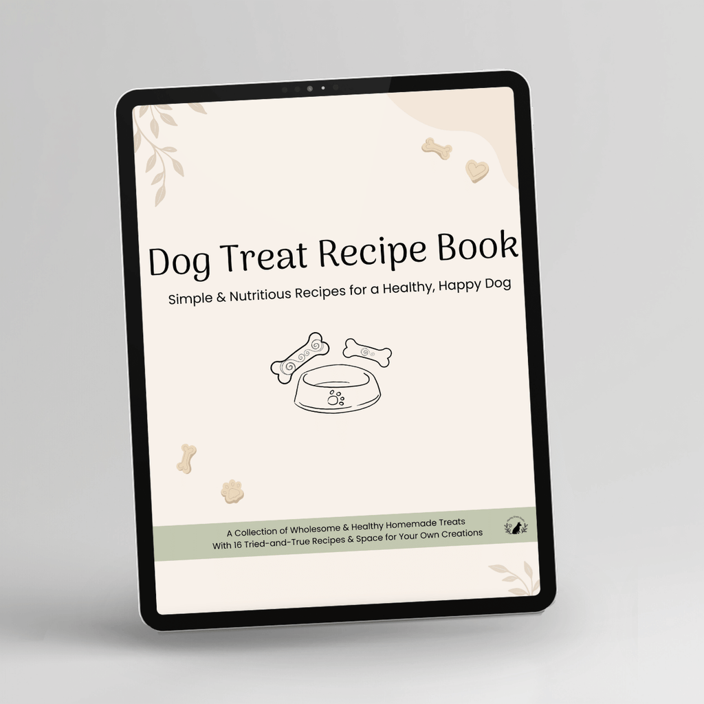 Homemade Dog Treat Recipe Book displayed on a tablet