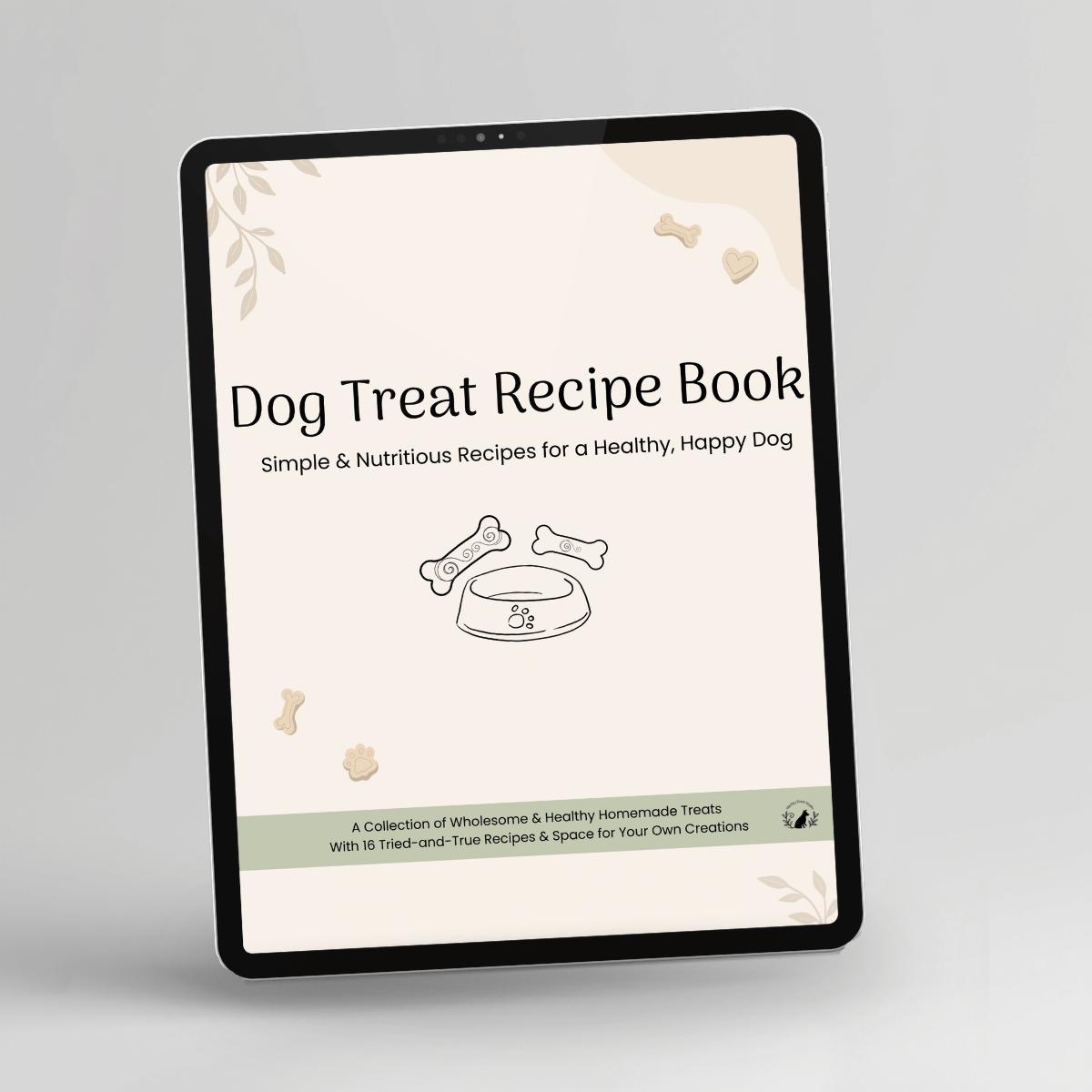 Homemade Dog Treat Recipe Book displayed on a tablet