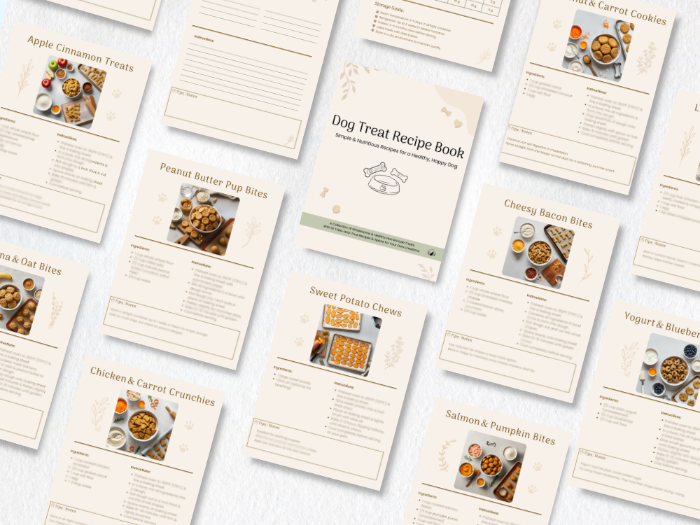 Preview of pages included in the Homemade Dog Treat Recipe Book