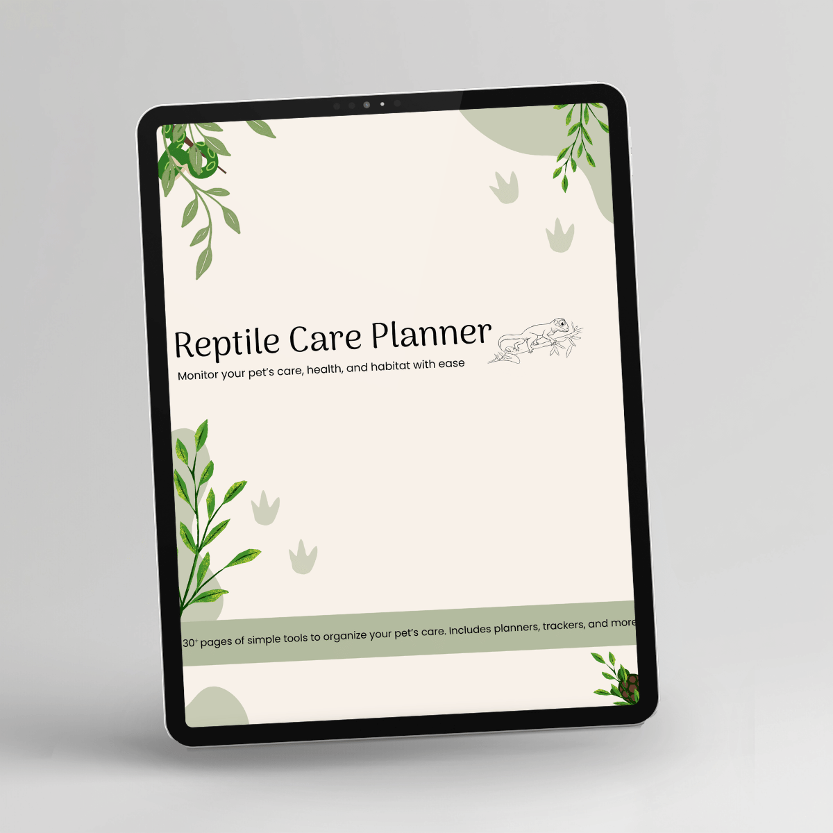 Reptile Care Planner, Full Color displayed on a tablet