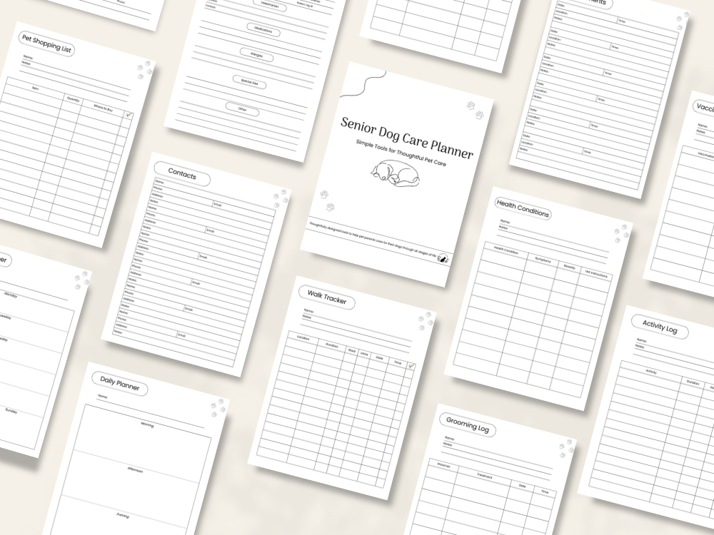 Preview of pages included in the Senior Dog Care Planner, Printer-Friendly