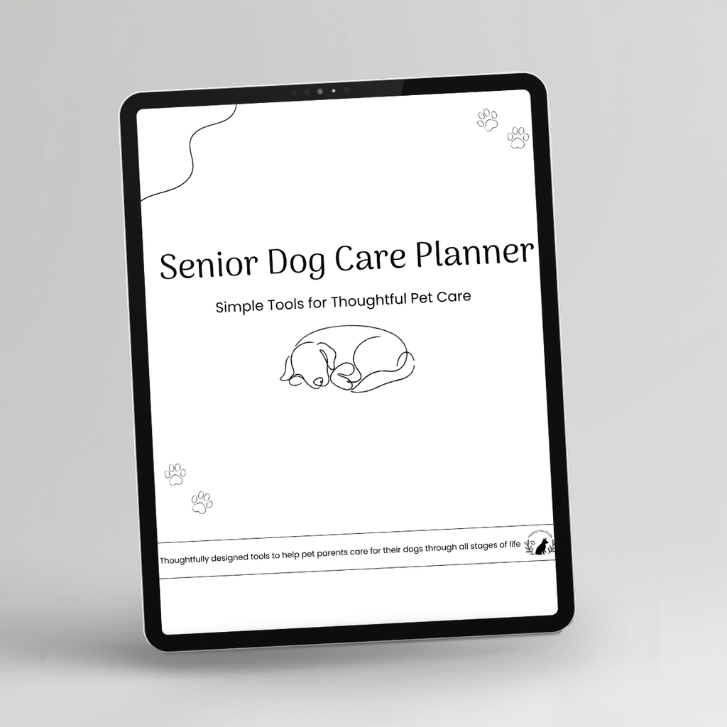 Senior Dog Care Planner, Printer-Friendly displayed on a tablet