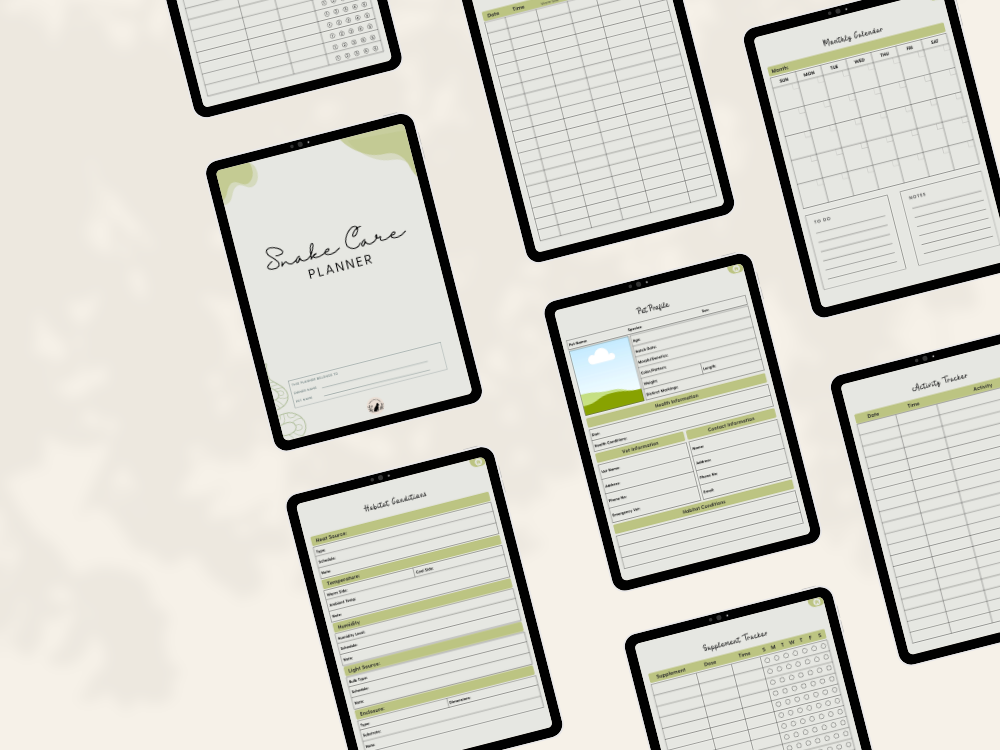 Preview of pages included in the Snake Care Planner, Digital