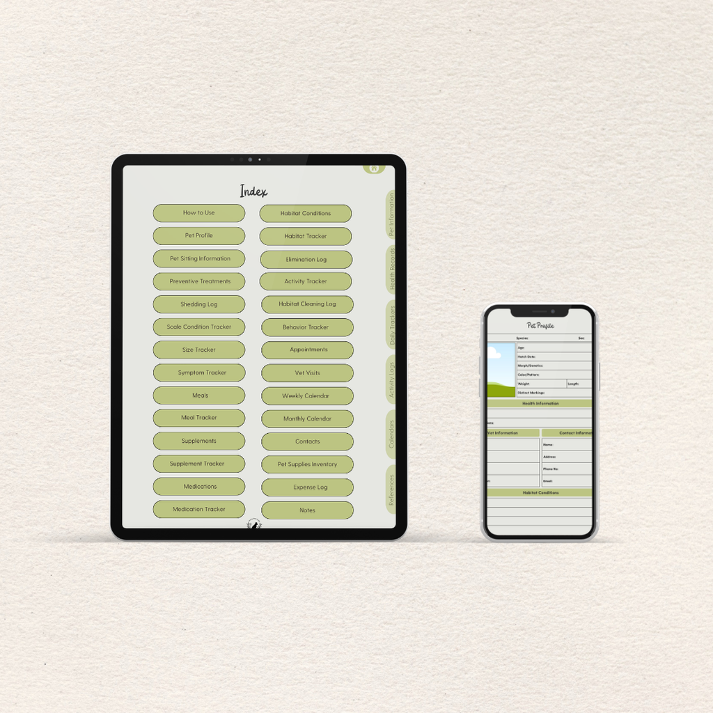 Preview of pages included in the Snake Care Planner, Digital