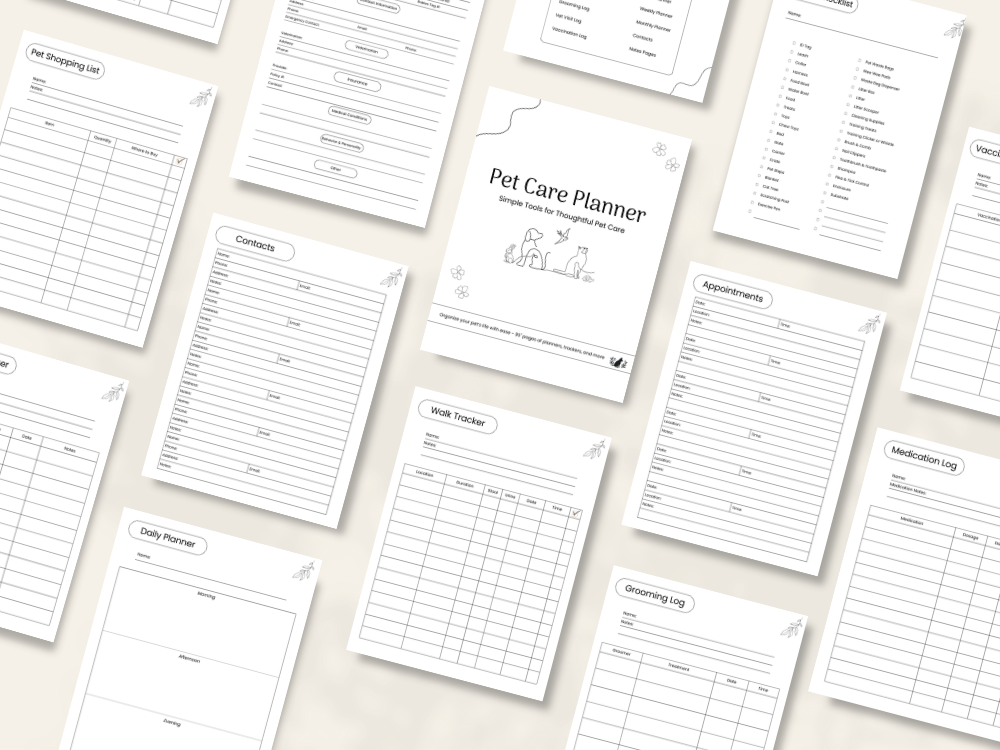 All-Pet Care Planner printer-friendly pages preview