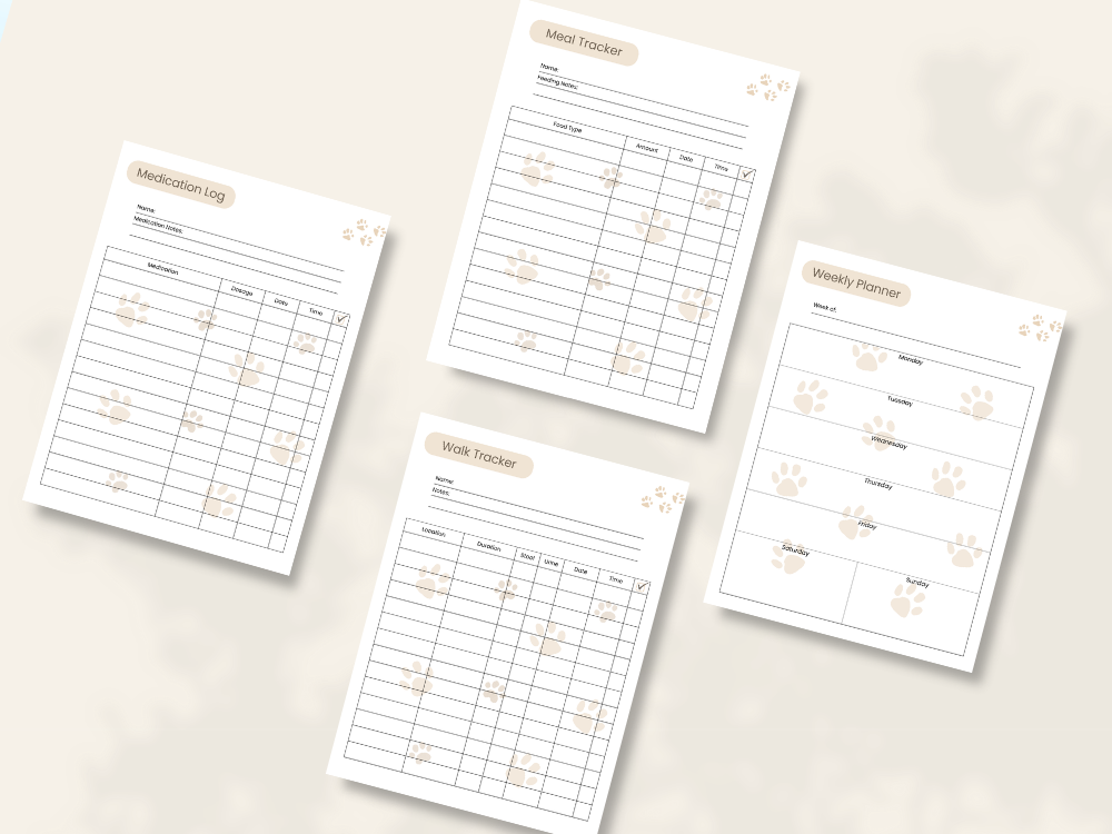 Preview of pages included in the Pet Care Daily Tracker, Mini Edition, Full Color