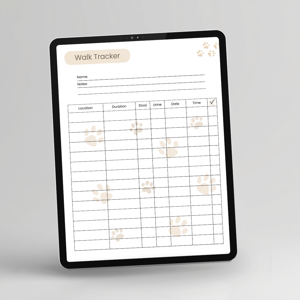 Walk tracker page included in the Dog Walk & Potty Tracker, Full Color