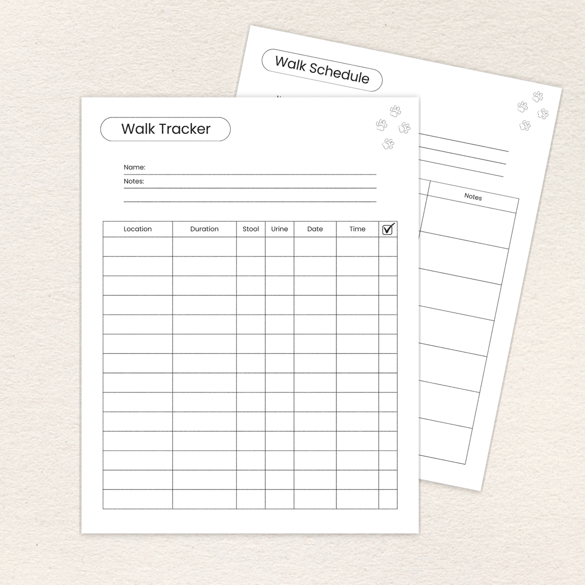 Walk tracker page included in the Dog Walk & Potty Tracker, Printer-Friendly