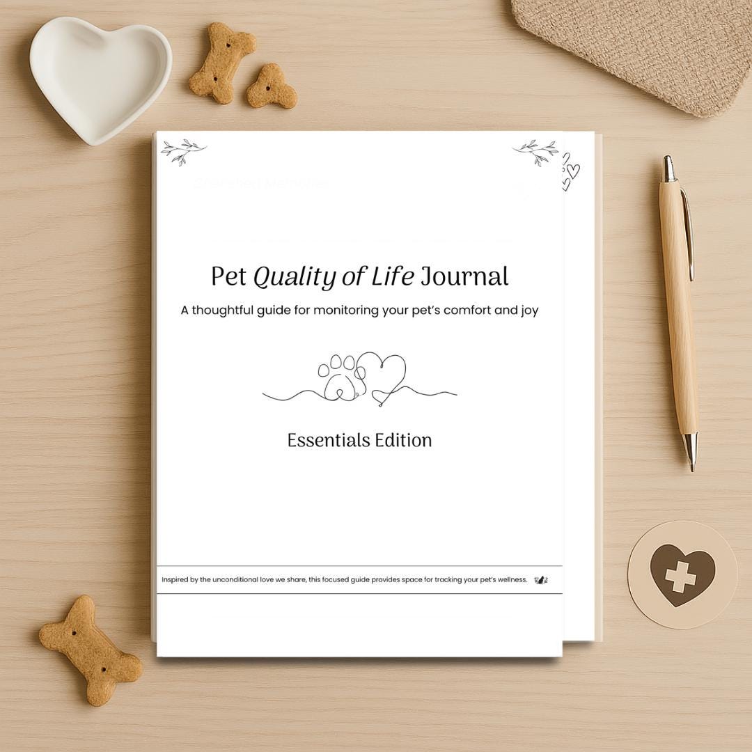 Preview of pages included in the Pet Quality of Life Journal, Essentials Edition