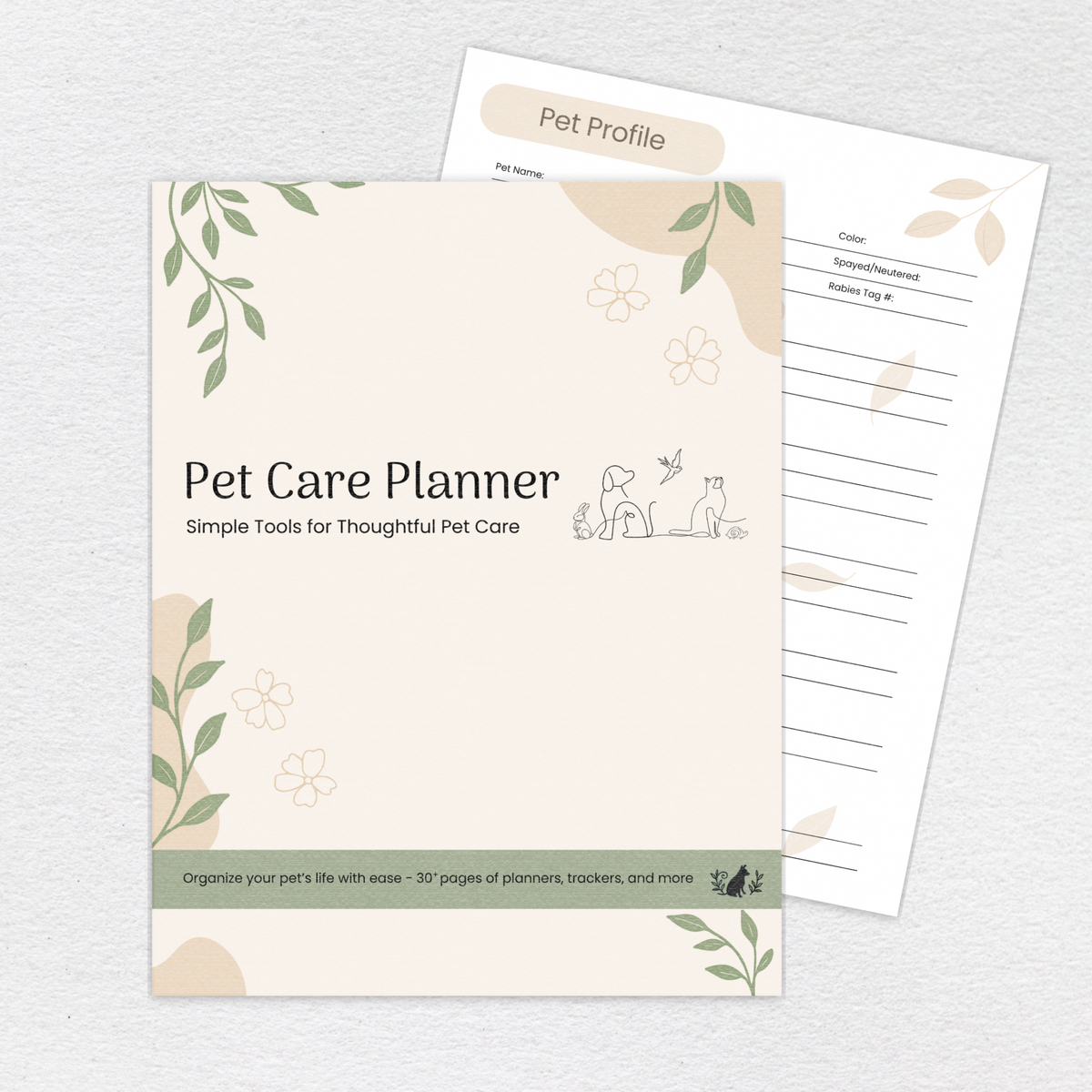 All-Pet Care Planner full-color printable PDF cover and interior page